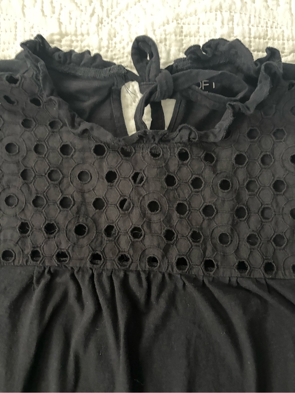 LOFT Black Eyelet Yoke Ruffle Sleeve Tunic Top - Picture 2 of 7